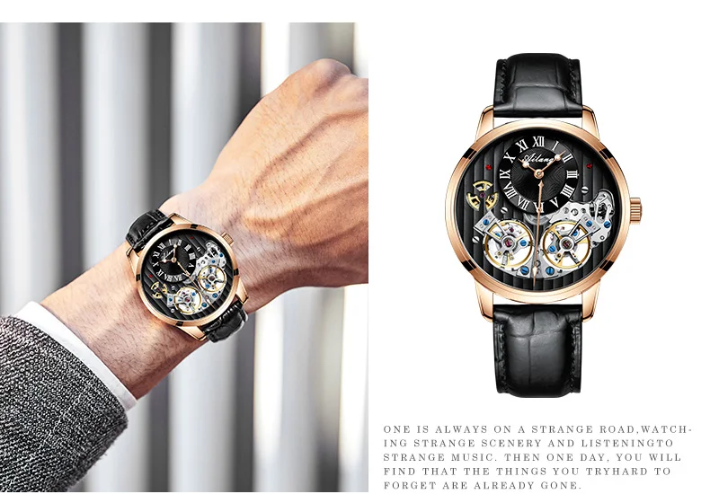 AILANG Топ Роскошный уникальный дизайн стиль двойной Турбийон Скелет часы повседневное для мужчин механические наручные часы автоматические часы