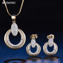 BUDONG Vintage Wedding Jewelry Sets Earrings For Women Unique Bohemia Gold- Color Jewelry Engagement Necklace Gift XUT032A