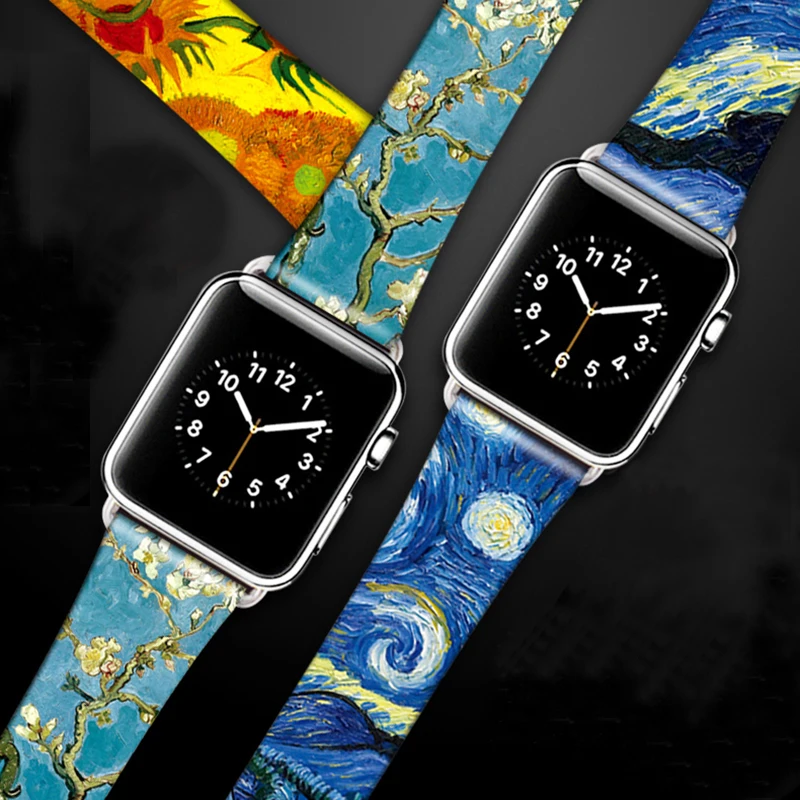 Кожаный ремешок с принтом в стиле хип хоп для iwatch серии 3 2 1 Дизайнерские наручные
