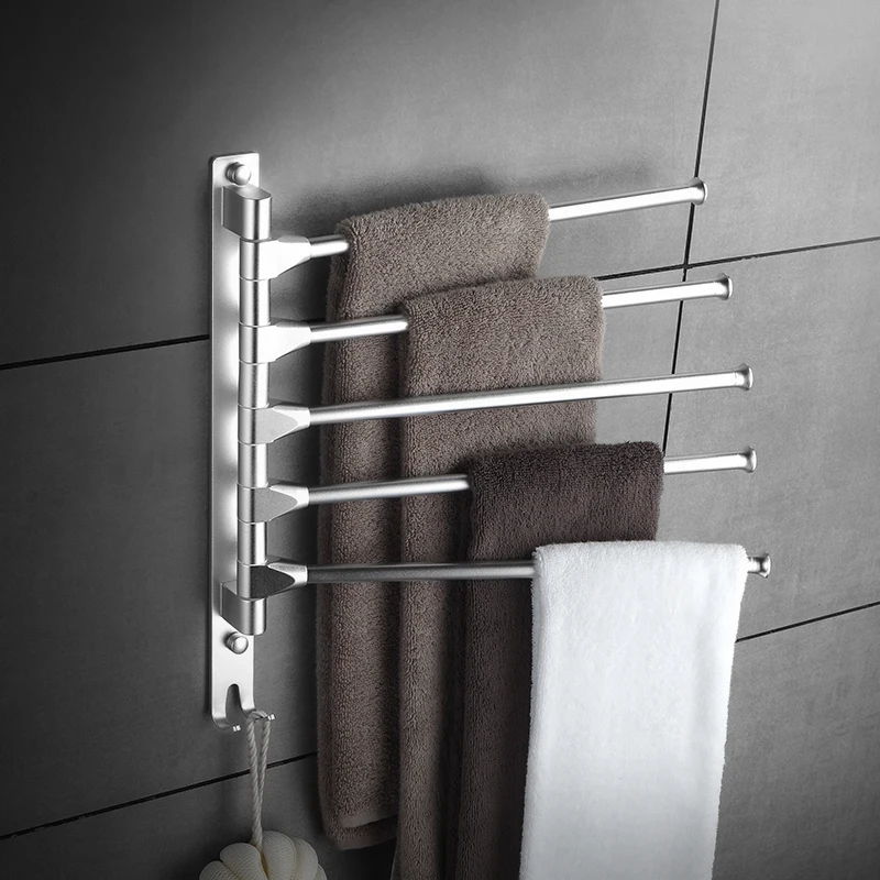 Space Aluminum Rotary Towel Rack Bathroom Bar Single Pole Double Pole ...