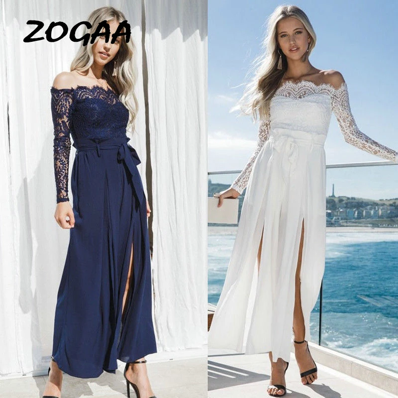 

ZOGAA Women Sexy White Lace Long Jumpsuits Formal Party Ball Gown Elegants Dress Loose Sundress Beach Evening Wide Leg Pants