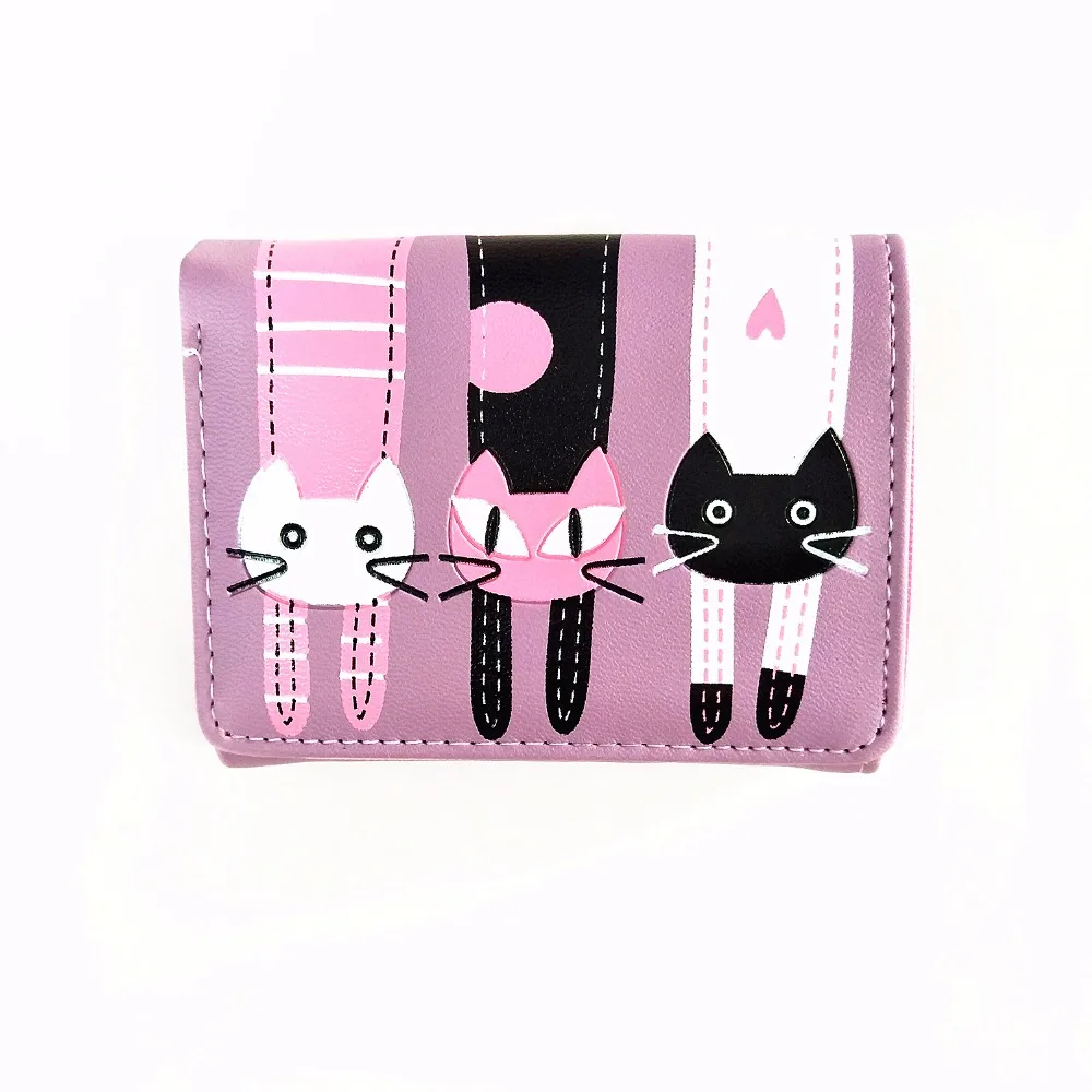 

M345 2017 New Women Cute Pu Leather Hasp Cartoon Cat Short Wallet Animal Change Purse Card Holder Girls Handbag
