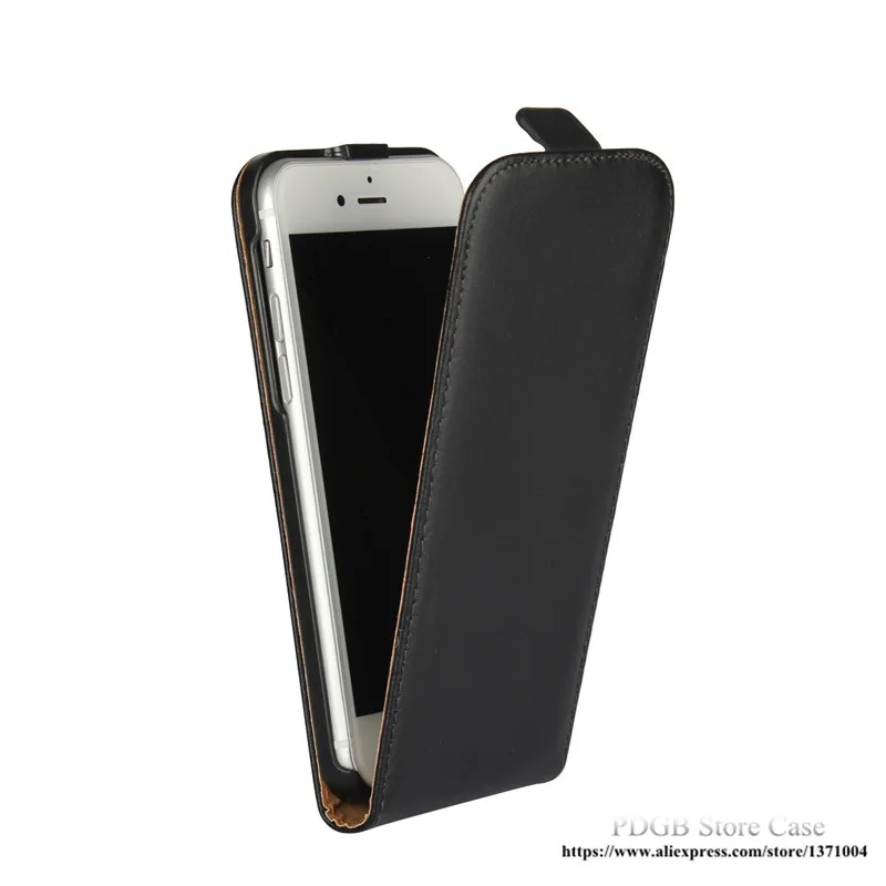 Роскошный, вертикальный, откидной Чехол Fundas с магнитной пряжкой, чехол из натуральной кожи для iPhone 4, 4S, 5, SE, чехол 5S, 6, 6 s, 7, чехол s, 7 Plus - Цвет: Черный