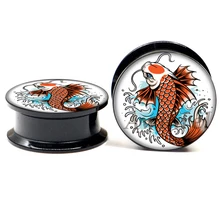 Пара японских кои беруши акриловый винт подходит туннель ушко пирсинг тела ювелирные изделия 2 шт ASP0204