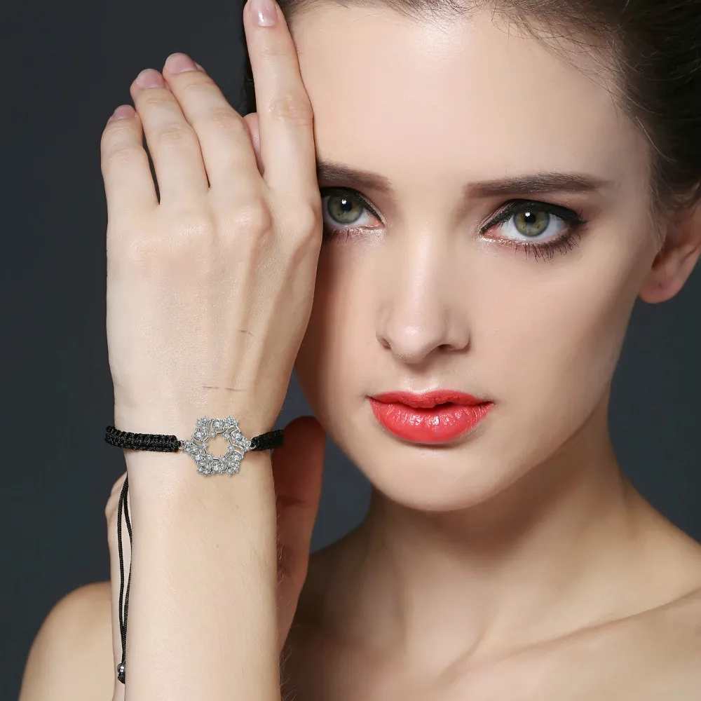 MDEAN White Gold Color Bracelets for Women Fashion Accessories Women Black Bracelet Round AAA