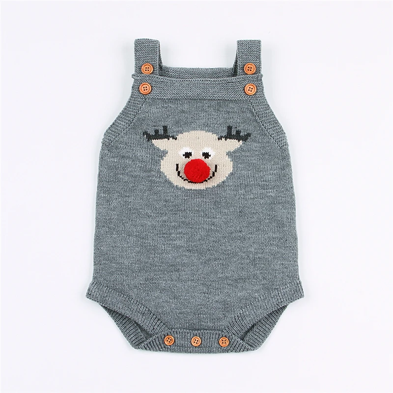 Newborn Christmas Baby Bodysuit Knitted Sleeveless Funny Cartoon Infantil Bodysuit Winter Toddler Girl Boys Onsies Jumpsuit gray-1