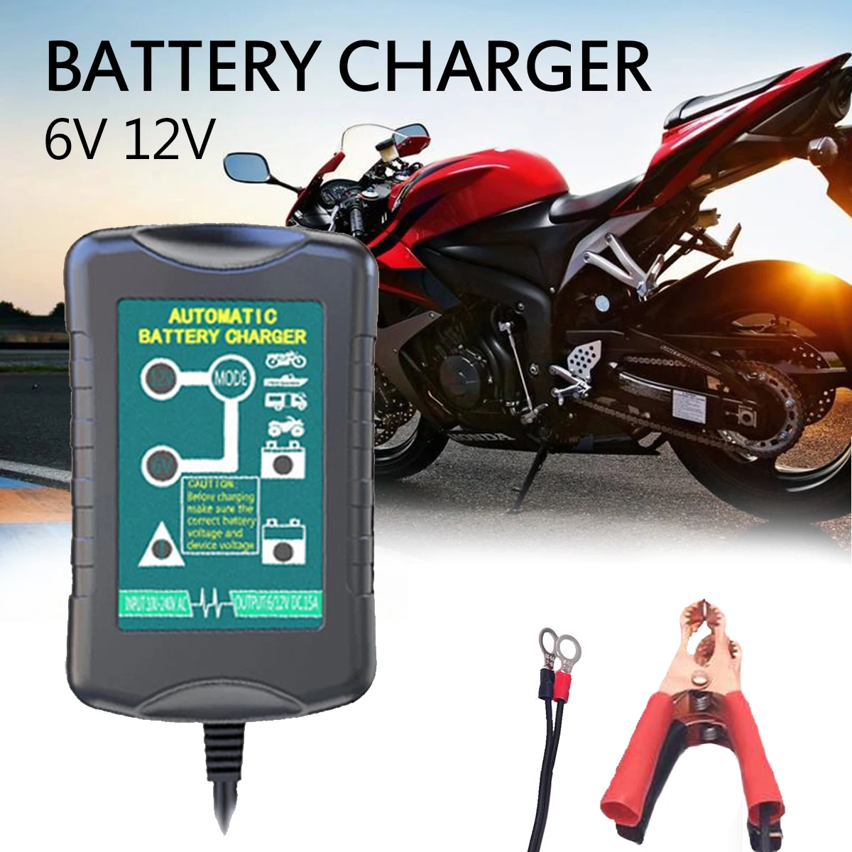 

Intelligent Full Automatic Car Battery Charger 6/12 V 1.5A Wet Dry Lead Acid Smart Fast Power Charger Charging Car Motorcycle