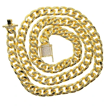 

Men's Hip Hop Bling Bling Iced Out wide cuban link miami Chain 1 Row Necklaces Luxury Brand Gold Men Chain