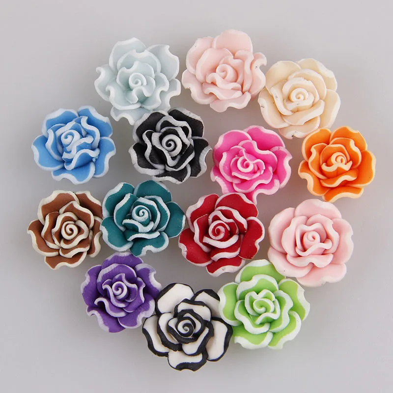 

10pcs 10*7mm Colorful Polymer Clay Fimo Rose Flower Beads With Hole For Diy Women Brooch Necklace Jewelry Clothes Shoes