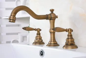 

Antique Brass Dual Levers Handles Widespread 3 Hole Install Bathroom Sink Basin Faucet Mixer Taps aan075