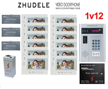

ZHUDELE Building Home security intercom system 12 Units Apartment Video Door Phone Bell Intercom System 7" TFT monitor IN STOCK