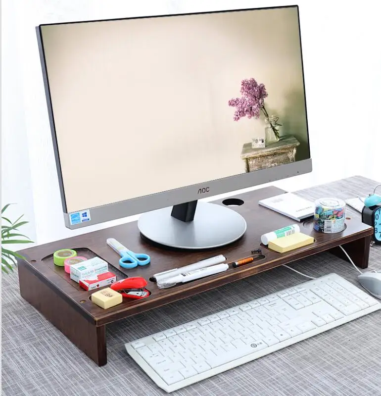 Bamboo Monitor Stand Riser Desktop Organizer Computer