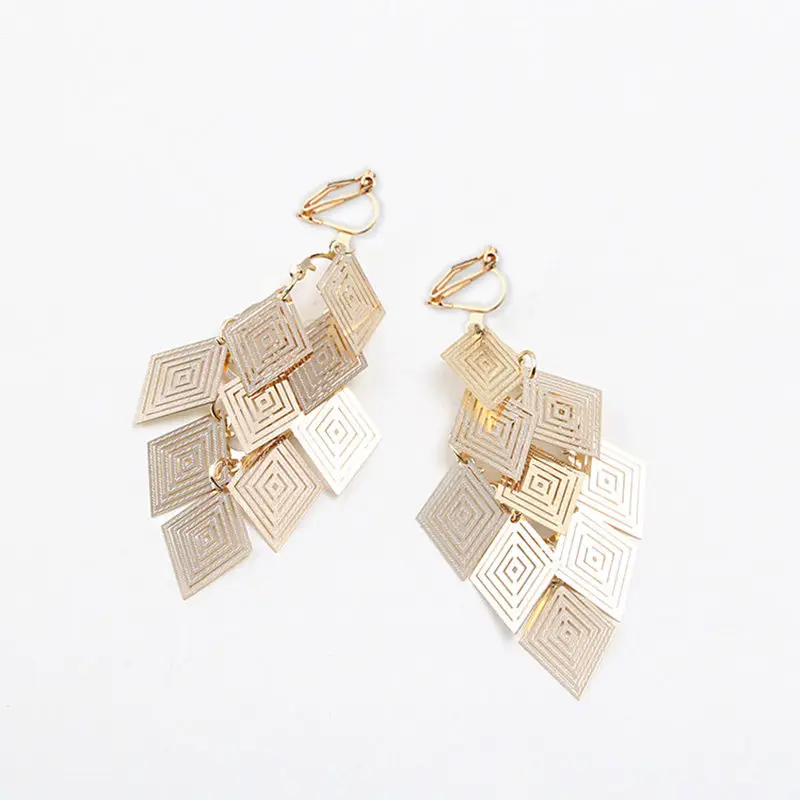JIOFREE Long Multi-layer rhombus Leaves Clip on Earrings Without Piercing for Women Party Weddng Luxury Ear Clip - Image 4