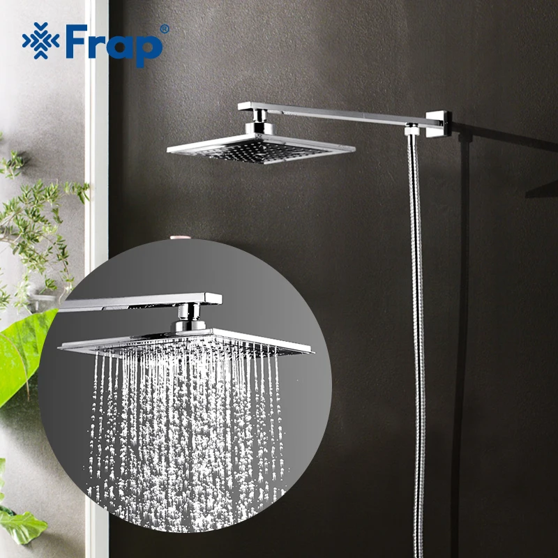 

Frap Shower Faucet ABS Square Overhead Rain Shower Head Stainless Steel ShowerHead Bathroom Chrome Shower Arm Water Saving
