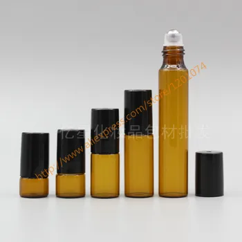 

1ml/2ml/3ml/5ml/10ml brown Glass Bottle(long neck) With stainless roller+black plastic lid,roll-on/perfume/deodorant bottle
