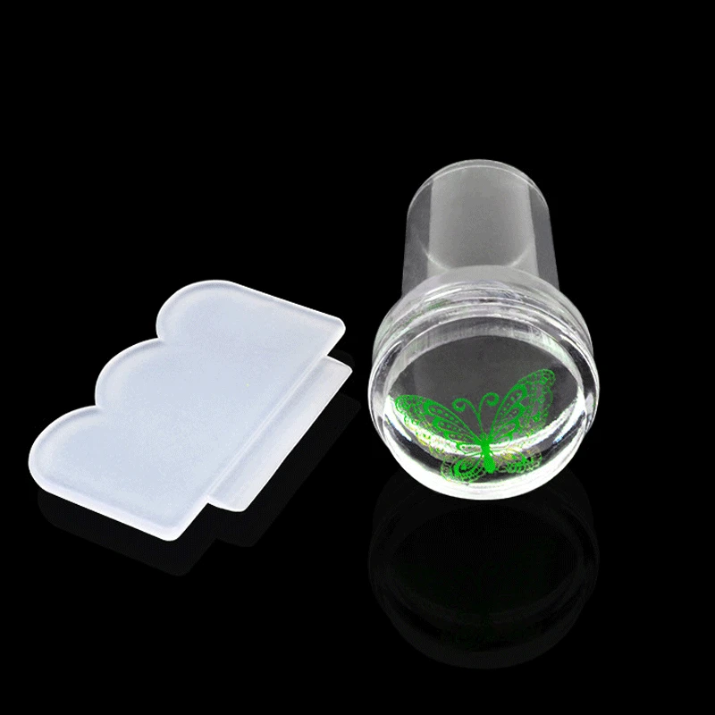 

New Nail Templates Pure Clear Jelly Silicone nail stamping plates Scraper with Cap Transparent 2.4cm Nail Stamp Nail Art