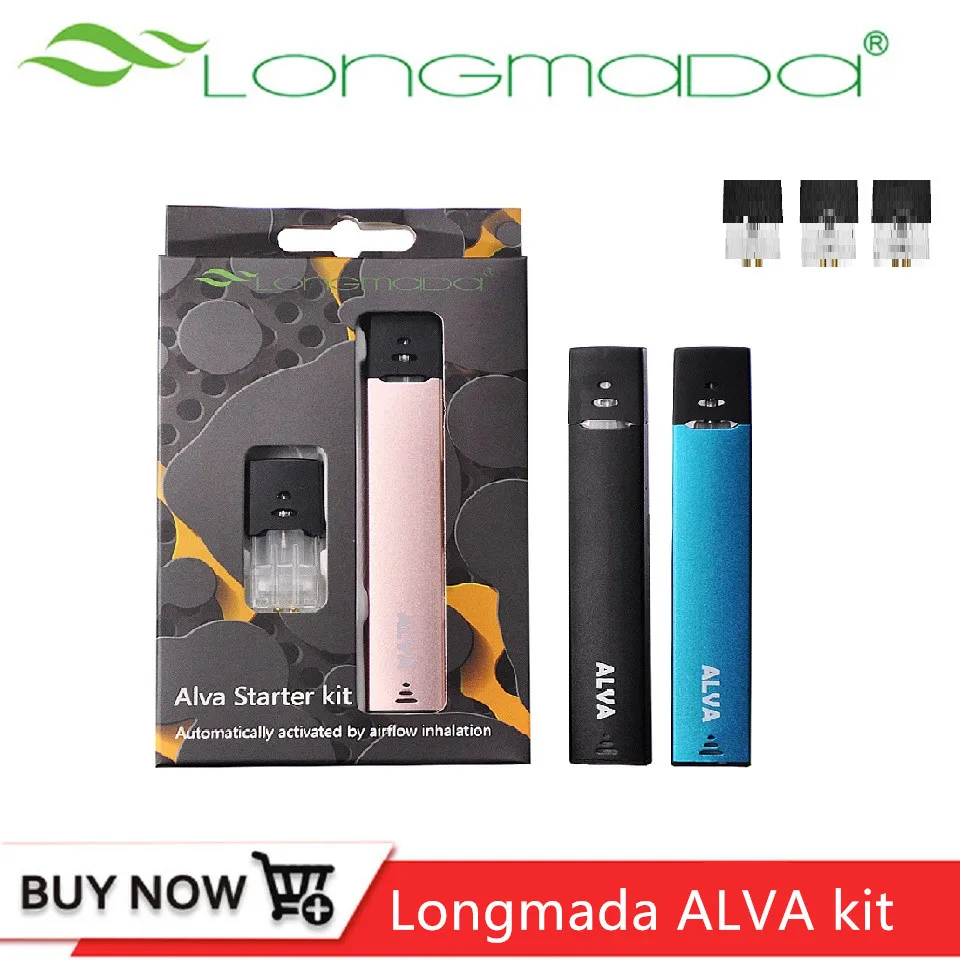 

New Original Longmada ALVA Kit Vape Pen Starter Kit 350mAh with 1ML Pod Ceramic wickless cell Cotton Coil Kit vs W01