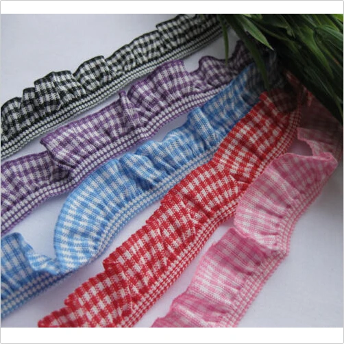 

10 Yards Gingham Elastic Trim Ruffle Ribbons Trimming Lots U Pick color