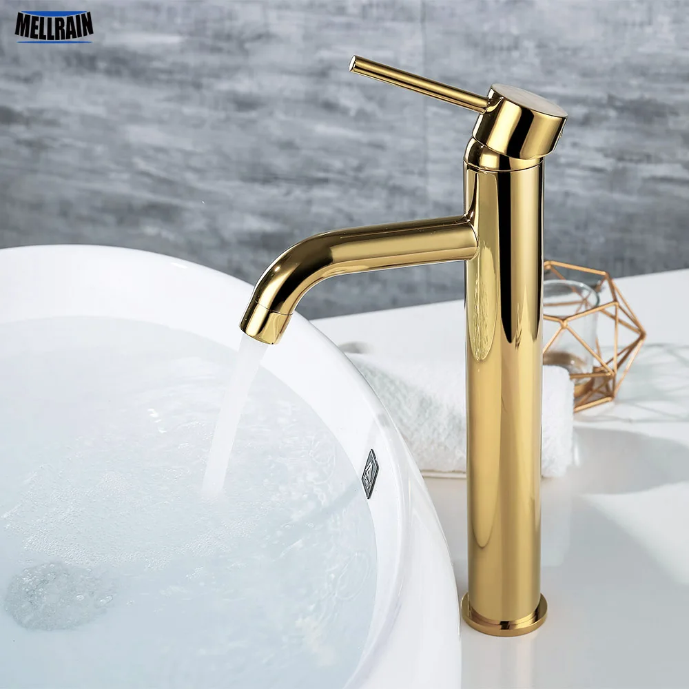 Golden Color Bathroom Sink Mixer Faucet Deck Mounted Gold Water Mixer