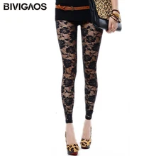 BIVIGAOS новые летние Стиль досуга женские кружевные розы сексуальные леггинсы тонкие эластичные розовые полые пуш-ап леггинсы женские прозрачные черные леггинсы