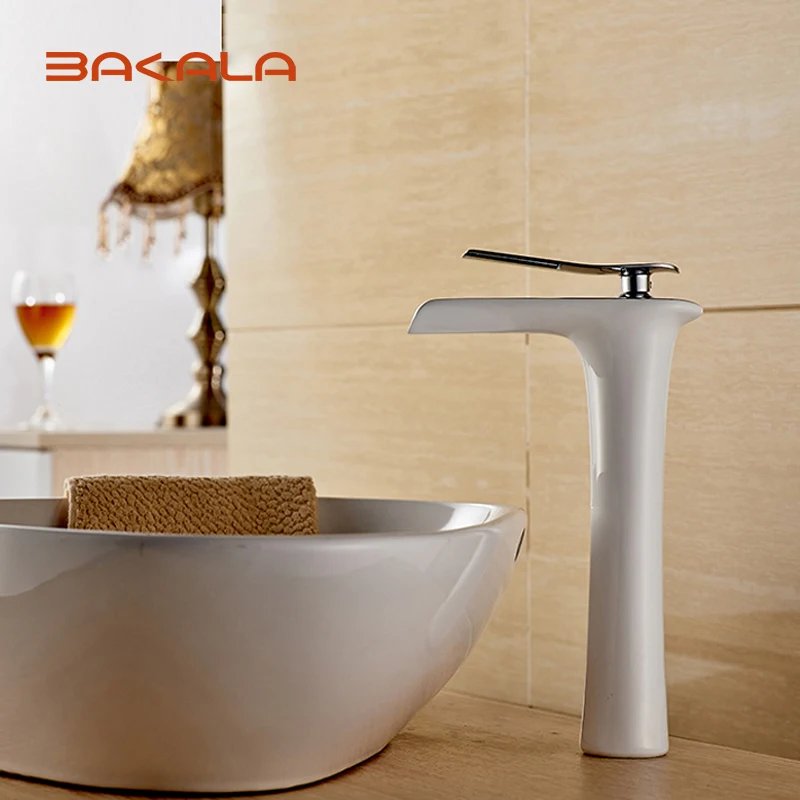 

BAKALA High quality fashion design bathroom countertop basin mixer faucet brass material white water tap