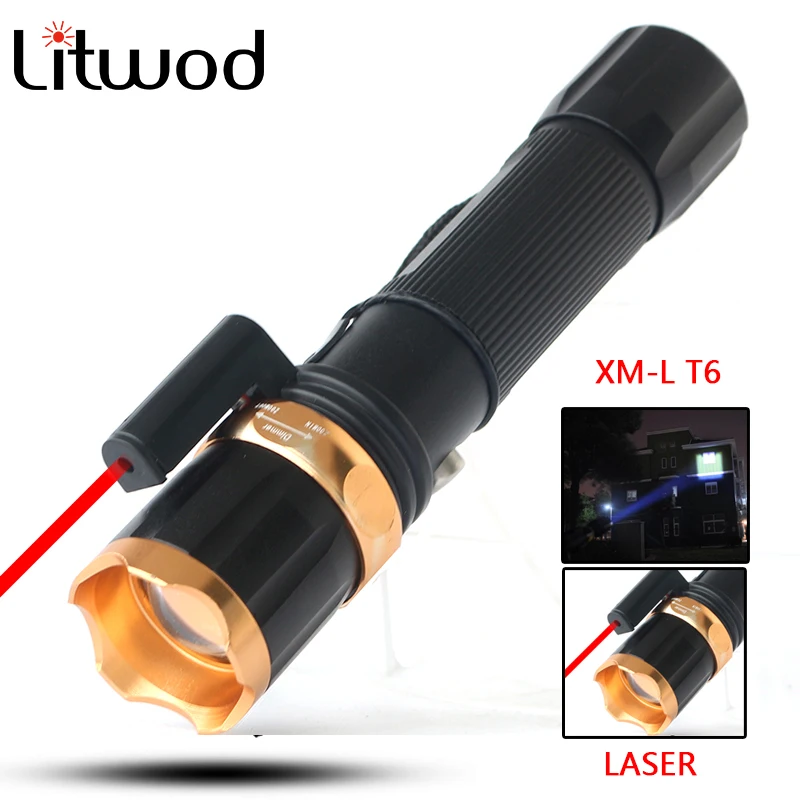 

Litwod z20 Laser Led flashlight XM-L T6 Rechargeable Self-Defence Tactical Flashlight Torch Outdoor For Camping