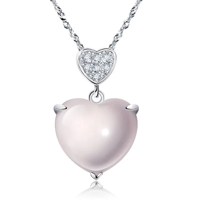 6ct Natural Rose Quartz Heart Pendant Necklace 925 Sterling Silver Lady