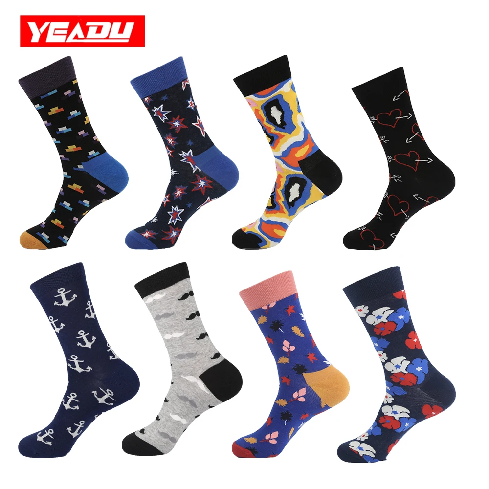 YEADU 24 цвета для мужчин Красочные чесаный хлопковые носки Harajuku скейтборд мягкие