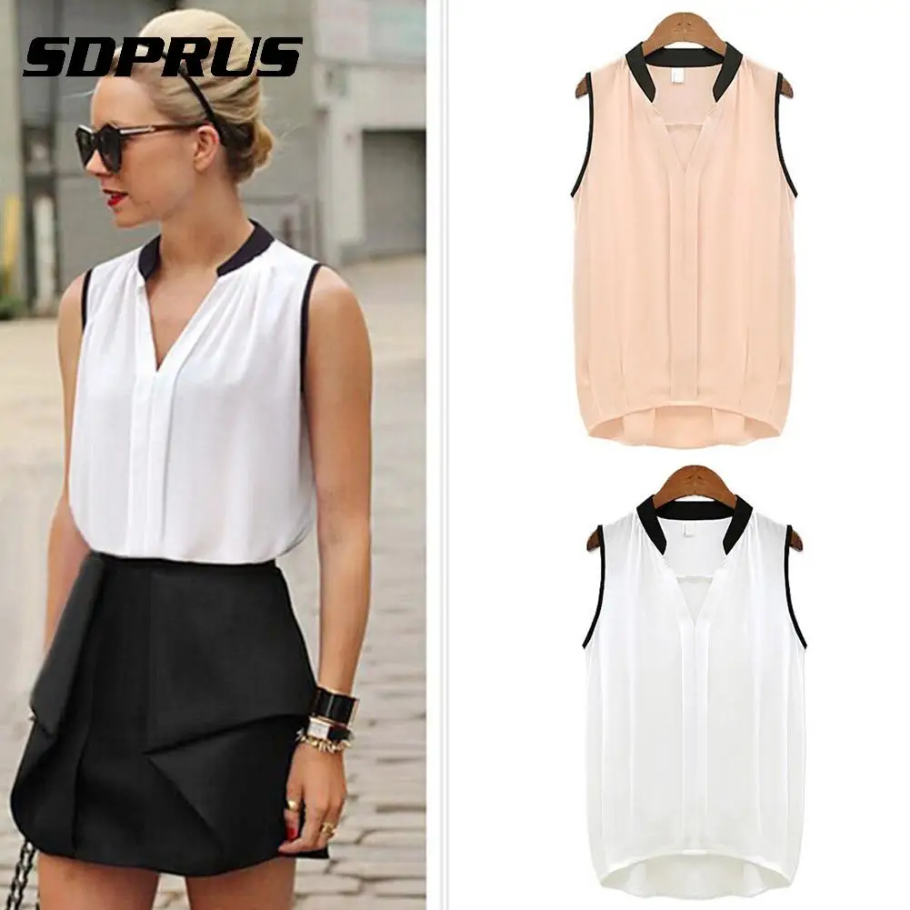 New Women Spring Summer Blouses Casual Sleeveless Chiffon Tee Vest Blouse Loose Top Ladies Slim Fashion Chemise Woman Clothes