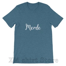 Merde – T-Shirt col rond unisexe pour homme et femme, haut décontracté avec imprimé humoristique