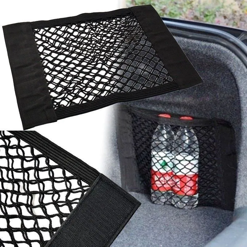 

Car Accessories Back Rear Trunk Seat Elastic String Net Magic Sticker Mesh Storage Bag Pocket Cage Auto Organizer Seat Back Bag