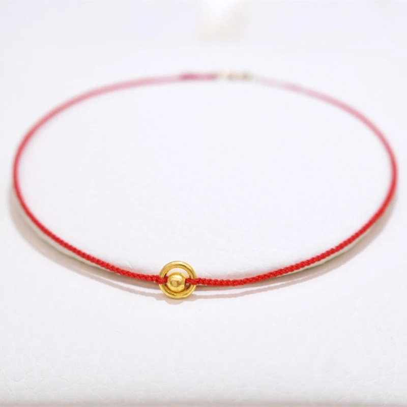 

18K Gold Tail Buckle Bracelet 24K Gold Circle Hand-woven Red Rope Bracelet Anklet - wrist Circumference 13-23cm Custom Gift