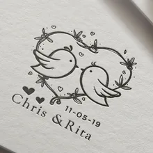 40 мм птица индивидуальная Самостоятельная Заправка чернилами Свадебная Печать Круглый штамп nitials имя и Дата