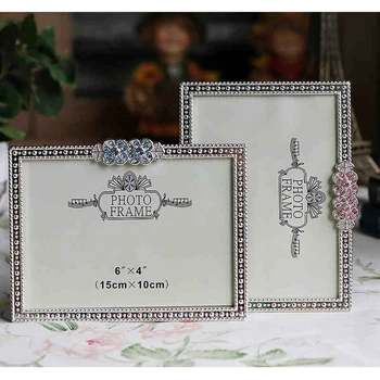 

Luxury Creative Photo Frame Metal Europe Style pink/blue diamond Fashion Ornaments Photo Frames Home decor Accessories