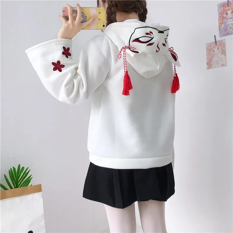  Japanese New Kawaii Embroidery Anime Women Hoodies Mori Girl Tassel Lazy Plus Velvet Long Sleeves C