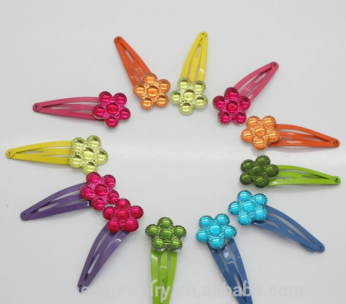 Wholesales 12pcs/lot 4.5cm colorful plastic flower hair pin High quality artificial Crystal