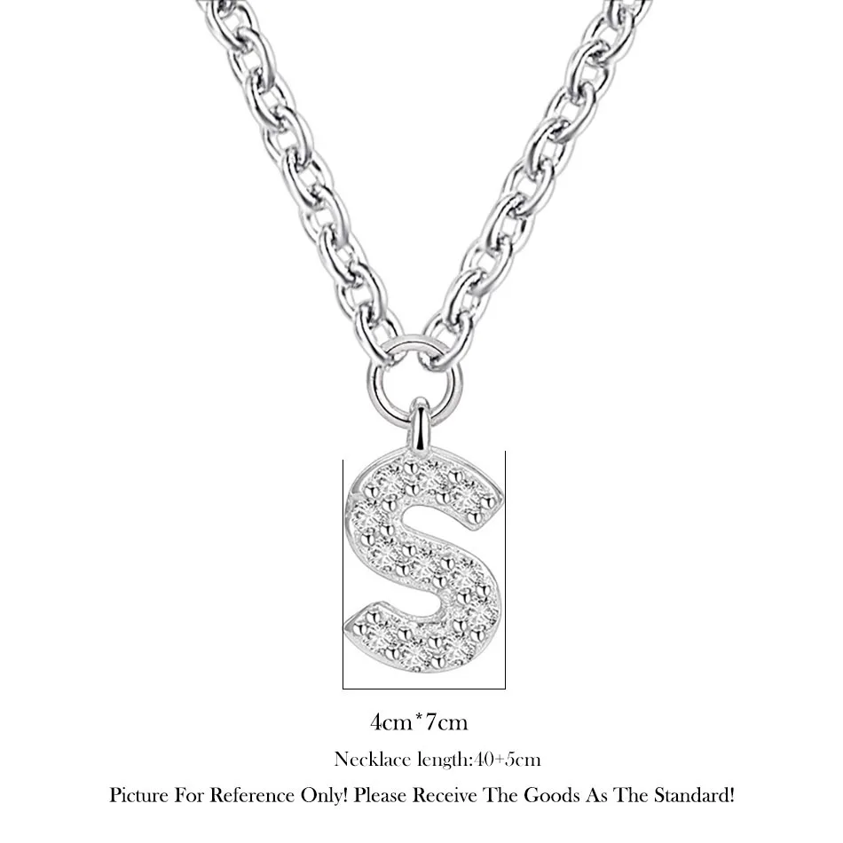 3 925 Sterling Silver Fashion Letter Necklaces Pendants Choker Bling Crystal Women Girl Jewelry Collier Initial Necklace