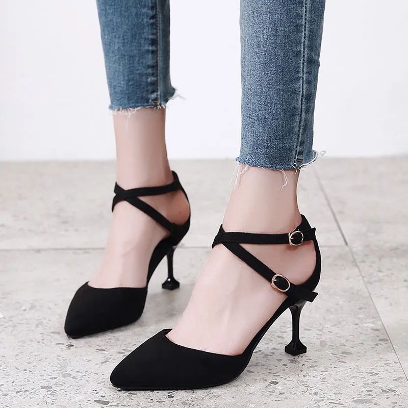 

2018 Elegant Women Pumps High Heels Pointed Toe Sexy Women Sandals Flock Leather Shoes For Lady Office Shoes CH-B0094