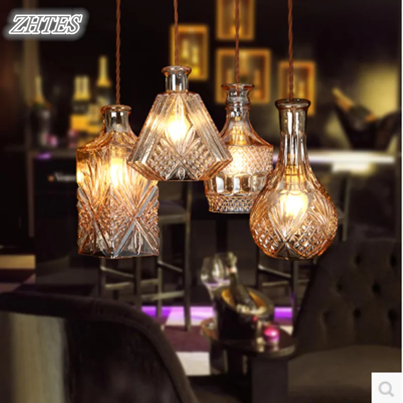 Retro Glass Bottle Pendant Lights Cafe Bar Decorated Pendant Lighting