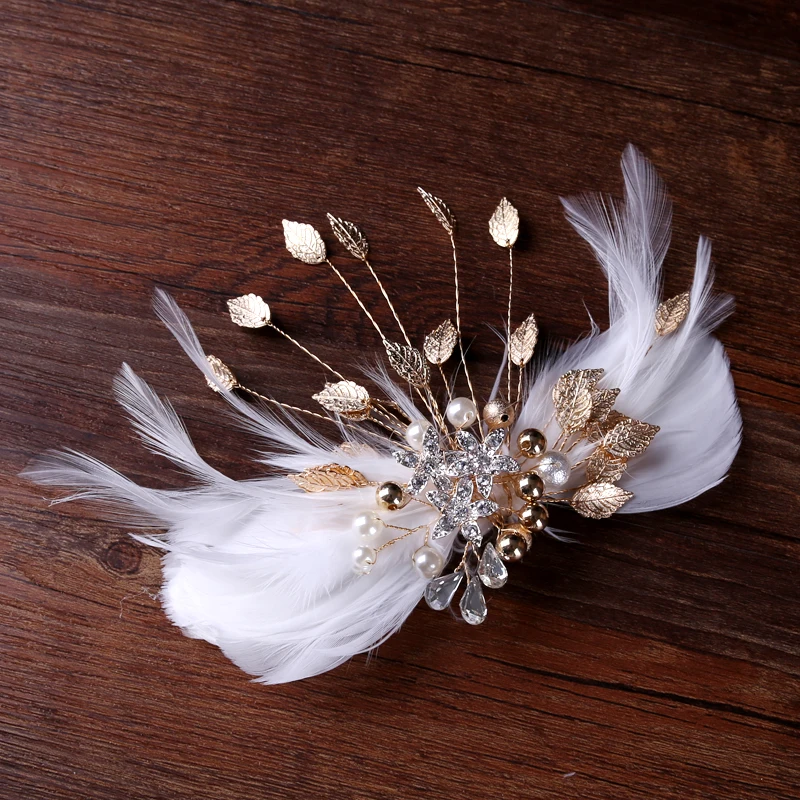

New Fashion Women Jewelry Handmade Pearl Hair Accessories Charm Crystal Feather Hair Accessories For Women Wedding Hair Ornament