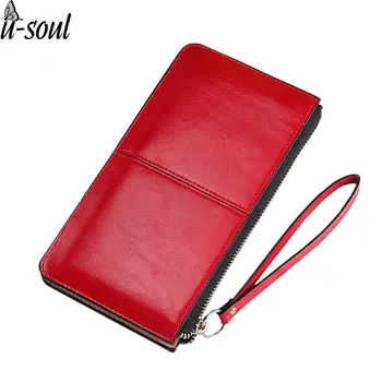 

Fashion Wallet Oil Wax Leather Zipper Clutch Wallet Female Burglar Robbed Purse Lady Multi-Function Phone Bag Purse A554