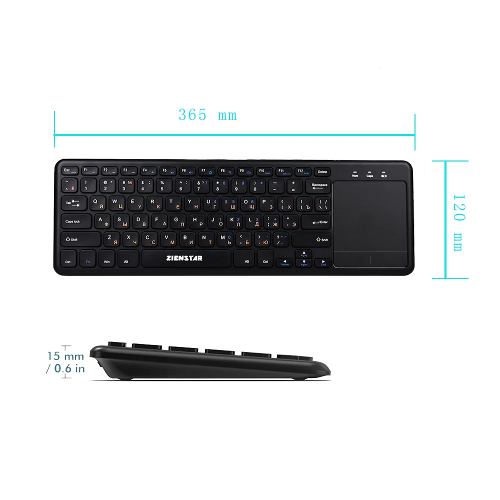 Kopen Zienstar2.4Ghz Touchpad Wireless Keyboard Voor Windows Pc, Laptop, Ios Pad, Smart Tv, Htpc Iptv, android Doos, Engels Rusland Fr Arabisch