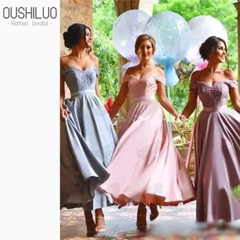 

Wholesale Bridesmaid Dresses Off Shoulder Appliques A Line Country Garden Beach Wedding Guest Gown Plus Size Maid Of Honor Dress