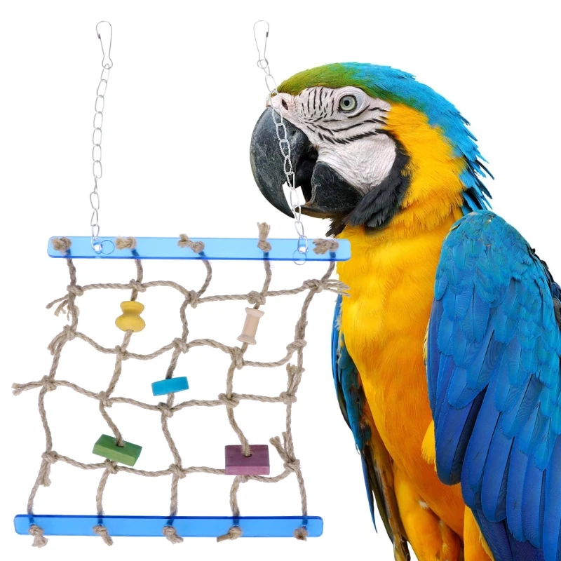 Bird Toys Rope Net Swing Stairs Parrot Cage Ladder Wooden Toys for Parrots Birds Hamster Pet Chew Hanging Climb Toy Parrot Toys