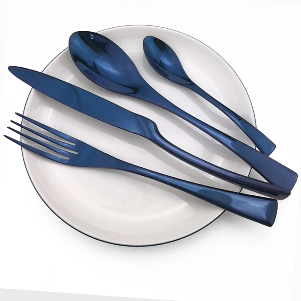 

4/5/6pcs Shiny Blue Cutlery Set 304 Stainless Steel Dinnerware Set Knife Steak Fork Table Dinner Set Tableware Silverware Set