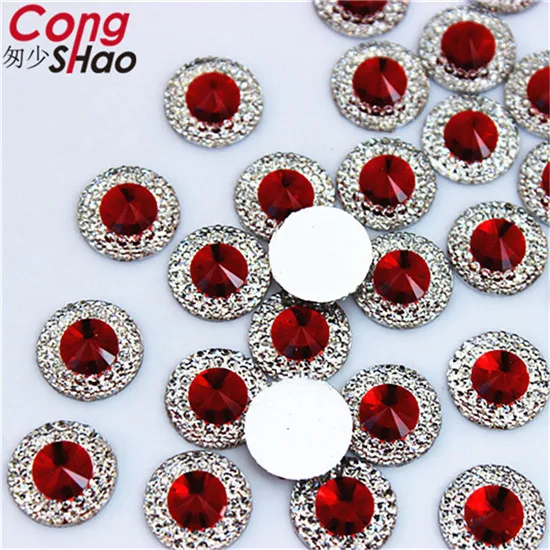 Cong Shao, 200 шт, 12 мм, цветные круглые камни с плоской задней частью и стразы из смолы с кристаллами, отделка «сделай сам», драгоценные камни для костюма, пуговицы для рукоделия YB495 - Цвет: Red