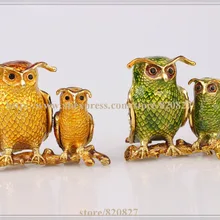 Ночная Сова на ветке Сова Фигурка коробка для хранения Сова Кристалл украшения на булавке Подарочная коробка Сова Кристалл Шипованная шкатулка для бижутерии