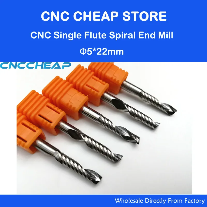 

5pcs Carbide CNC Router Bits one Flute Spiral End Mills Single Flute Milling Cutter Tool Acrylic ABS PVC Cutter SHK 5mm CEL 22mm