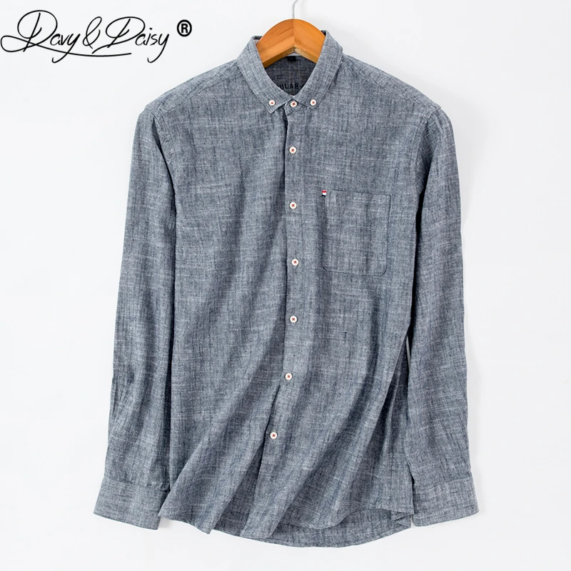 Beste Davydaisy 2019 Hoge Kwaliteit Mannen Shirt Lange Mouw Katoen En Linnen Turn Down Kraag Jurk Solid Casual Shirt Mannen camisas DS 240