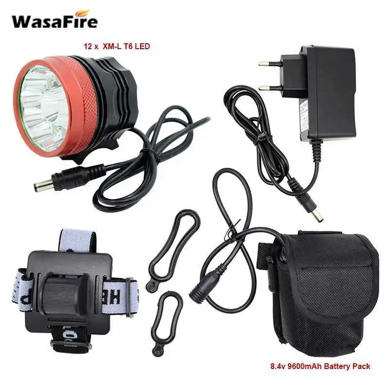 WasaFire головной светильник 20000 люмен 12* T6 светодиодный велосипедный Светильник Велоспорт велосипед фара с 9600 мА/ч, 18650 Батарея пакет& Зарядное устройство